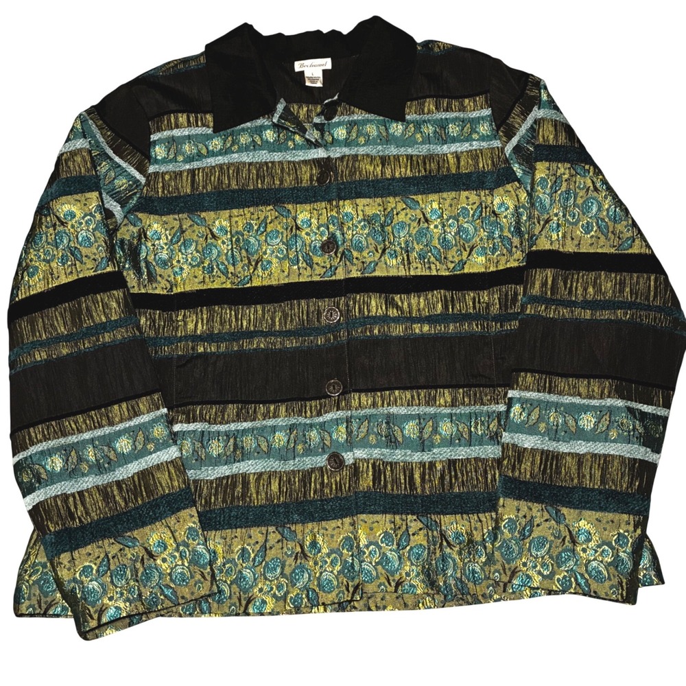Bechamel Womens Large Tapestry‎ Jacket Teal Gold Floral Brocade Vintage Style